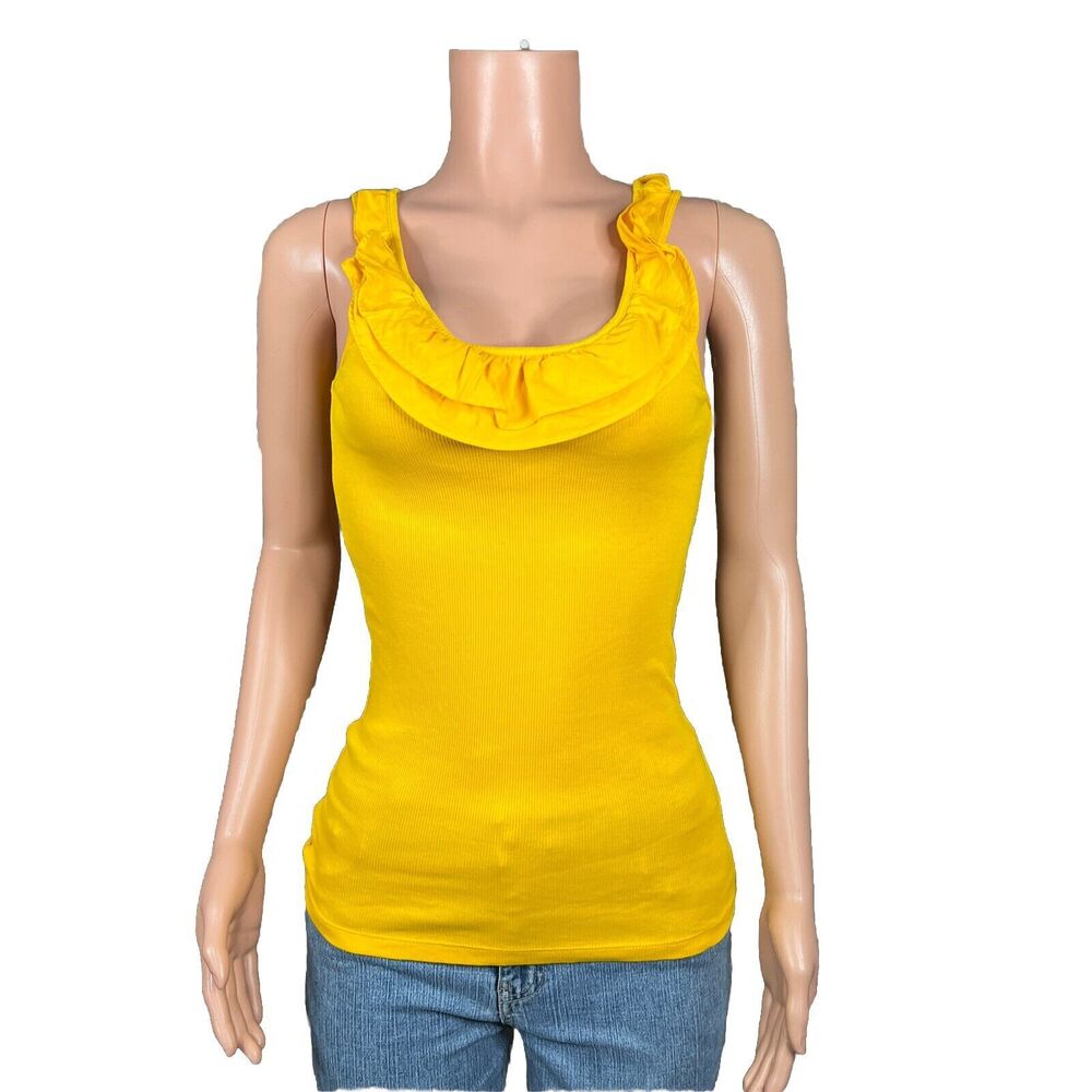 J.Crew Tank Top Shirt Womens Small Yellow Sleeveless Scoop Neck Ruffle